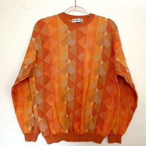 St. Croix COOGI-Style Geometric Men's Vintage Medium Orange Sweater Retro Vibes